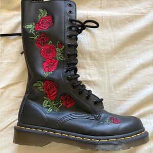 Floral Embroidered Dr.Martens 1914 Vonda Leather Mid Calf Boots 'Black'
